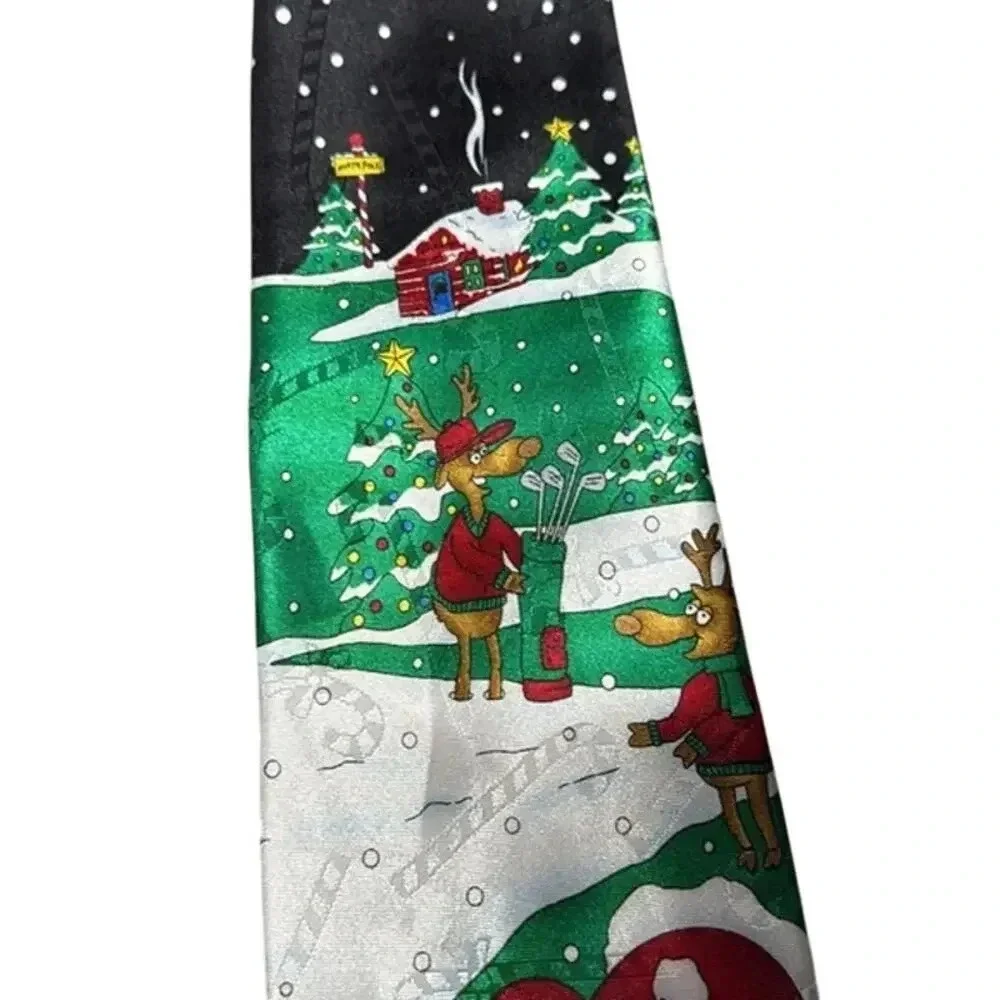 Hallmark Yule Tie Greetings Santa Reindeer‎ Golfing Ugly Christmas Holiday Tie